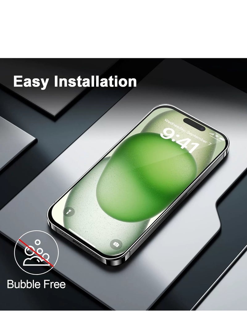 واقي شاشة زجاجي مقوى 9H لهاتف iPhone 15 Plus، عبوة من 3 قطع، شفاف للغاية، مقاوم للخدش، مضاد لبصمات الأصابع، مناسب للحافظات، يتضمن أدوات التثبيت - Image 5