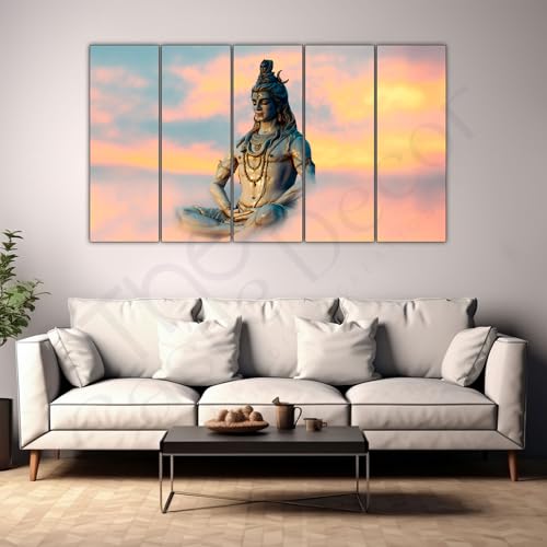 The Castle Decor طقم ديكور القلعة - لورد شيفا جنة، مجموعة من 5 إطارات كبيرة الحجم (27x48) - لوحة فنية للجدار لغرفة المعيشة، غرفة النوم، غرفة الجلوس، الفنادق - بإطار خشبي - لوحة رقمية - Image 3
