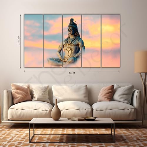 The Castle Decor طقم ديكور القلعة - لورد شيفا جنة، مجموعة من 5 إطارات كبيرة الحجم (27x48) - لوحة فنية للجدار لغرفة المعيشة، غرفة النوم، غرفة الجلوس، الفنادق - بإطار خشبي - لوحة رقمية - Image 2