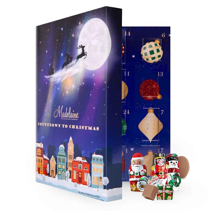 Madelaine Chocolate Solid Premium Milk Chocolate 2025 Advent Calendar Book - 24 Assorted Premium Milk Holiday-Themed Treats - Image 1
