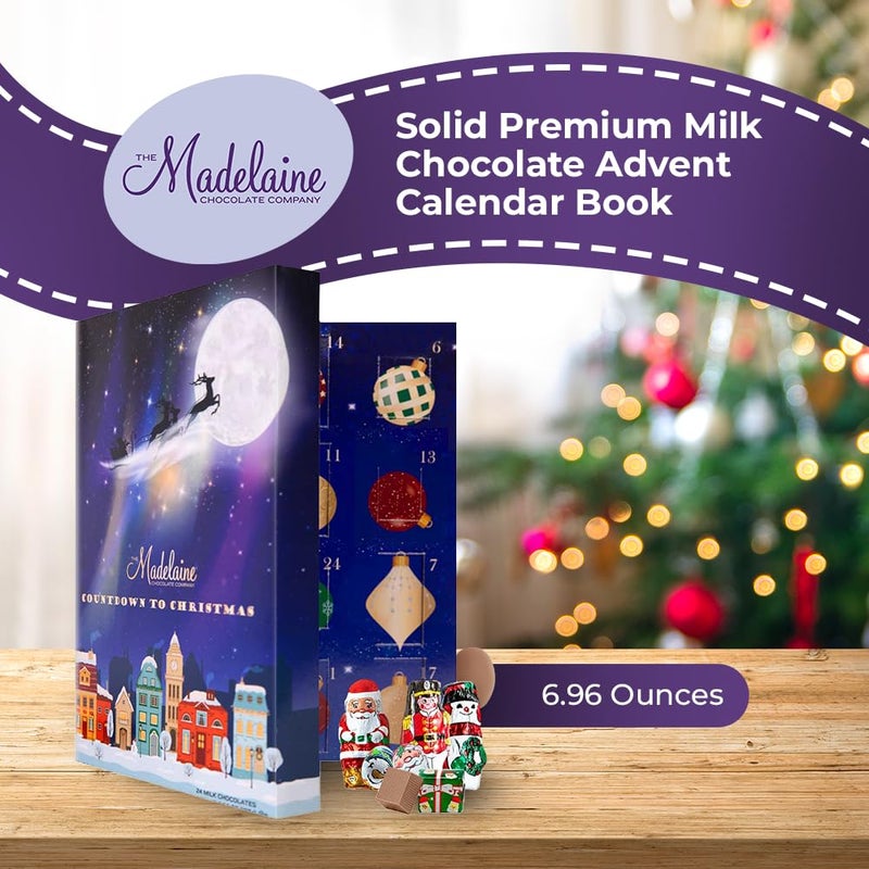 Madelaine Chocolate Solid Premium Milk Chocolate 2025 Advent Calendar Book - 24 Assorted Premium Milk Holiday-Themed Treats - Image 2