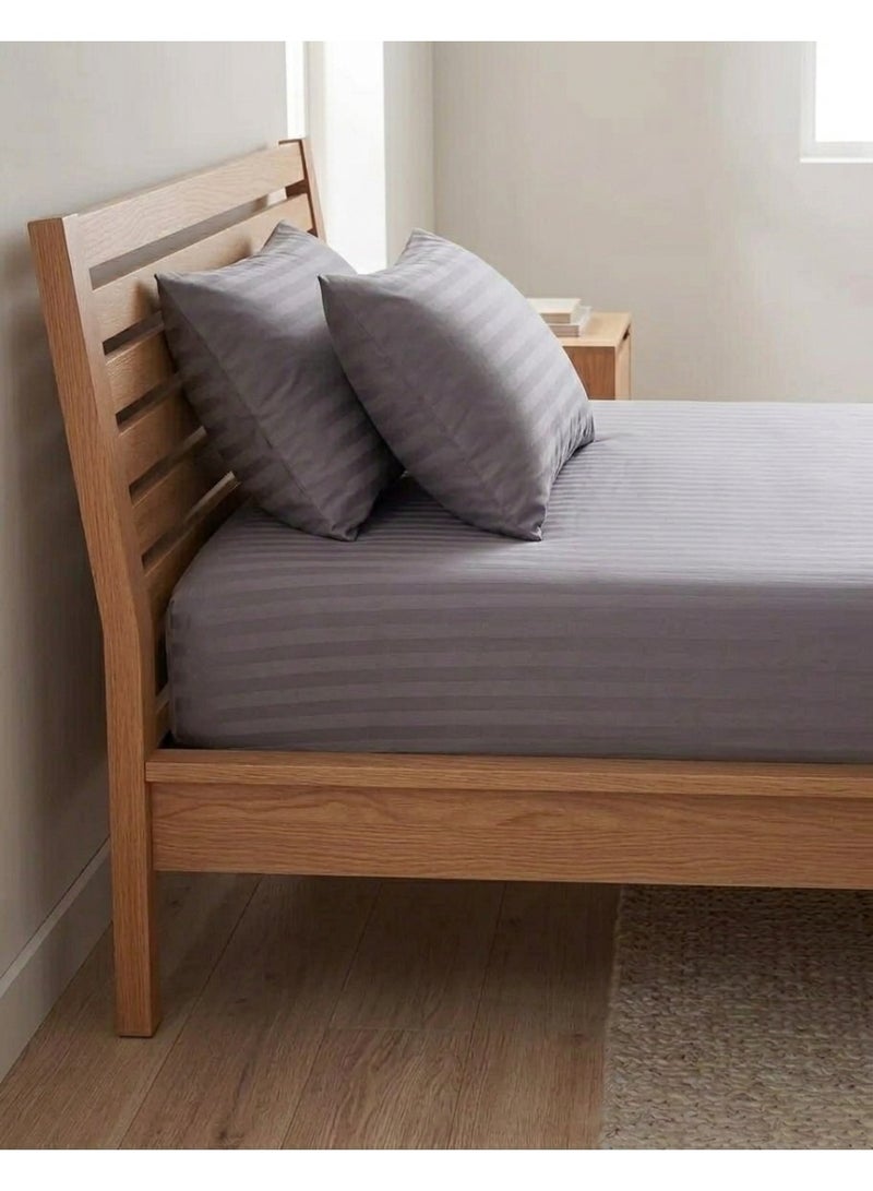Rishahome King 3-Piece Grey Stripe Flat Sheet 220x240 cm  & 2 Pillow Cases - Image 2