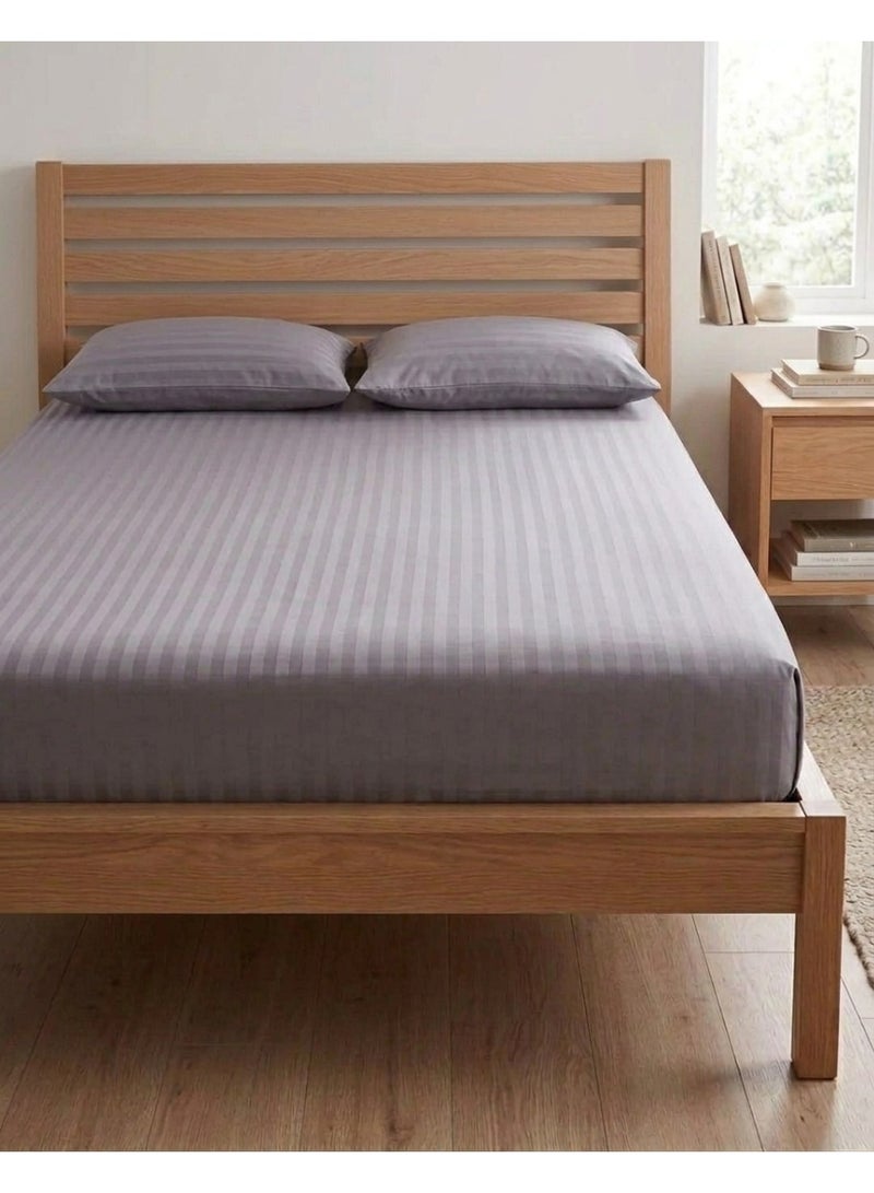 Rishahome King 3-Piece Grey Stripe Flat Sheet 220x240 cm  & 2 Pillow Cases - Image 3