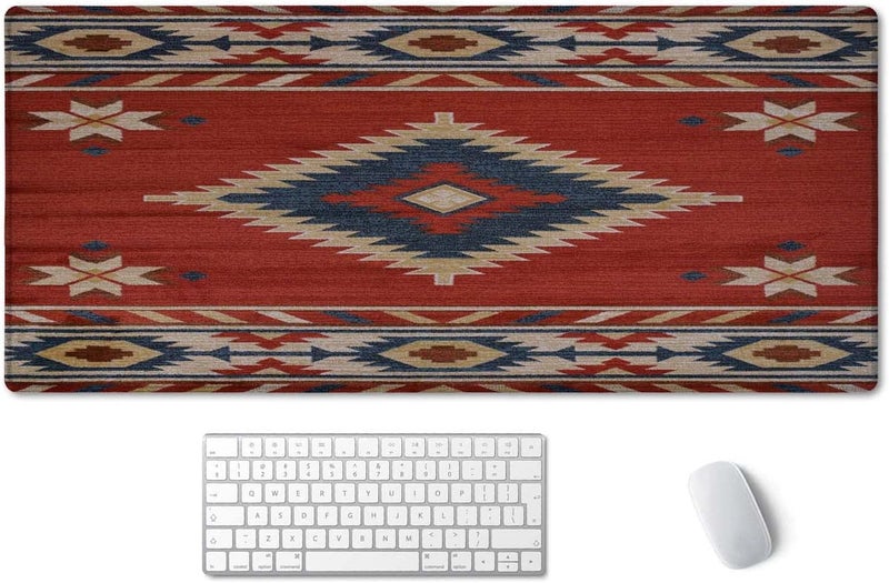 SSOIU Extended Gaming Mouse Pad (35.5x15.7 in), Large Stable Rubber Base Mousepad with Stitched Edges, Keyboard Mouse Mat Desk Pad for Work, Game, Office, Home - American Southwestern Tribal Pattern - Image 1