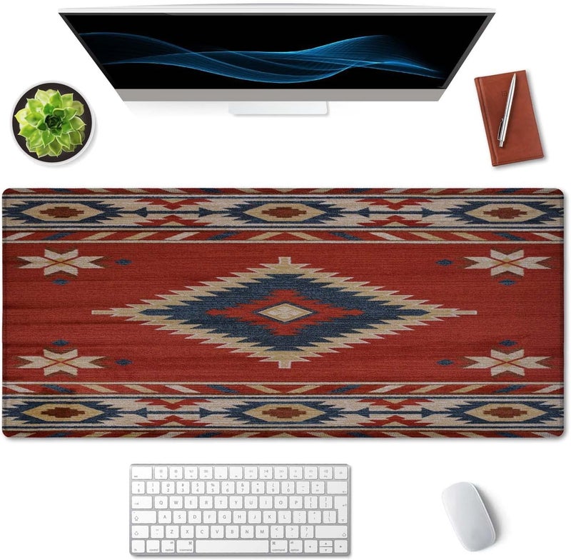 SSOIU Extended Gaming Mouse Pad (35.5x15.7 in), Large Stable Rubber Base Mousepad with Stitched Edges, Keyboard Mouse Mat Desk Pad for Work, Game, Office, Home - American Southwestern Tribal Pattern - Image 3