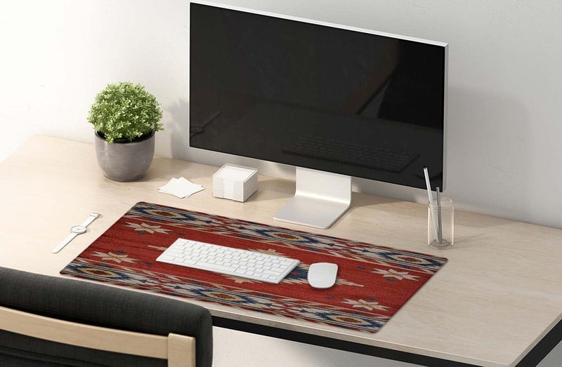 SSOIU Extended Gaming Mouse Pad (35.5x15.7 in), Large Stable Rubber Base Mousepad with Stitched Edges, Keyboard Mouse Mat Desk Pad for Work, Game, Office, Home - American Southwestern Tribal Pattern - Image 5