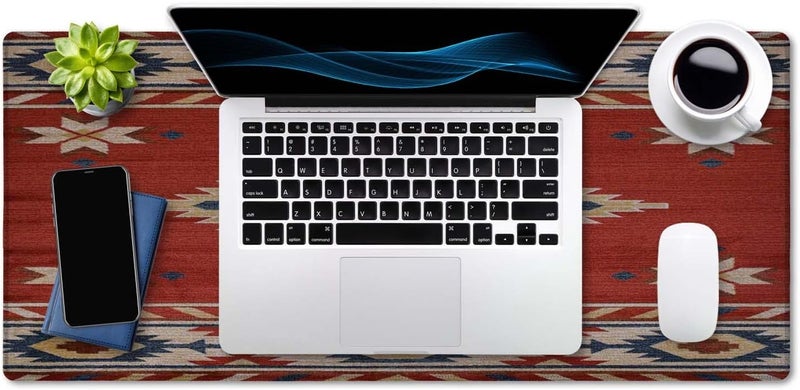 SSOIU Extended Gaming Mouse Pad (35.5x15.7 in), Large Stable Rubber Base Mousepad with Stitched Edges, Keyboard Mouse Mat Desk Pad for Work, Game, Office, Home - American Southwestern Tribal Pattern - Image 4