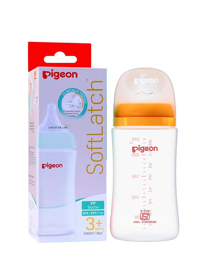 pigeon زجاجة رضاعة بيجون سوفتلاتش للأطفال حديثي الولادة | العلامة التجارية رقم 1 في اليابان | عنق واسع | مع حلمة مضادة للمغص | للأطفال من 3 أشهر فما فوق | لون أصفر | 240 مل حلمة - Image 1