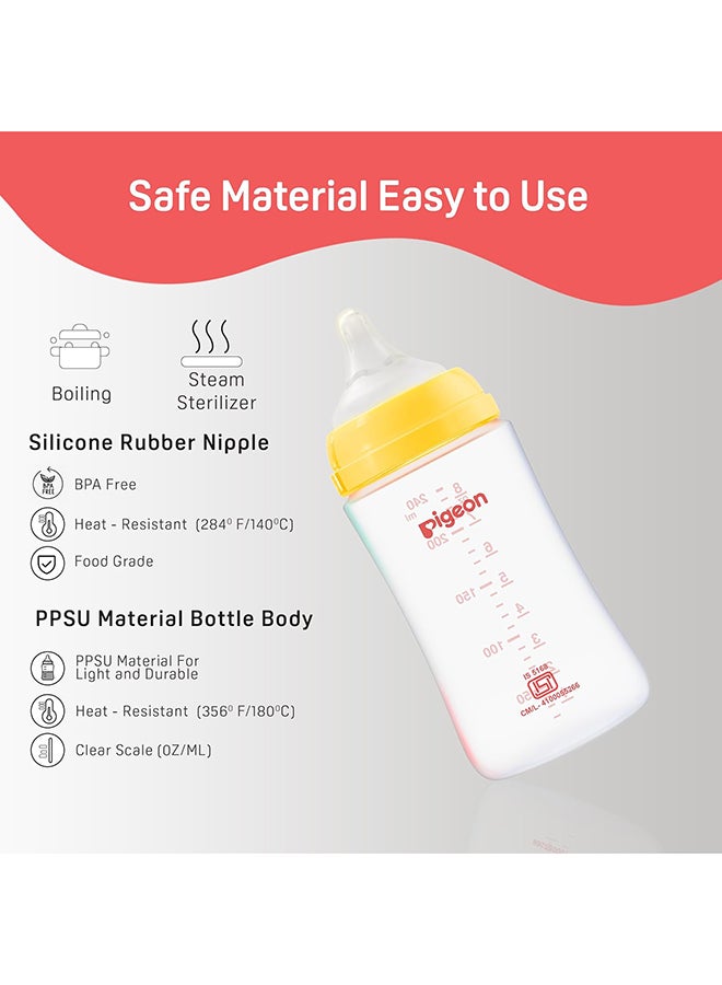 pigeon زجاجة رضاعة بيجون سوفتلاتش للأطفال حديثي الولادة | العلامة التجارية رقم 1 في اليابان | عنق واسع | مع حلمة مضادة للمغص | للأطفال من 3 أشهر فما فوق | لون أصفر | 240 مل حلمة - Image 2