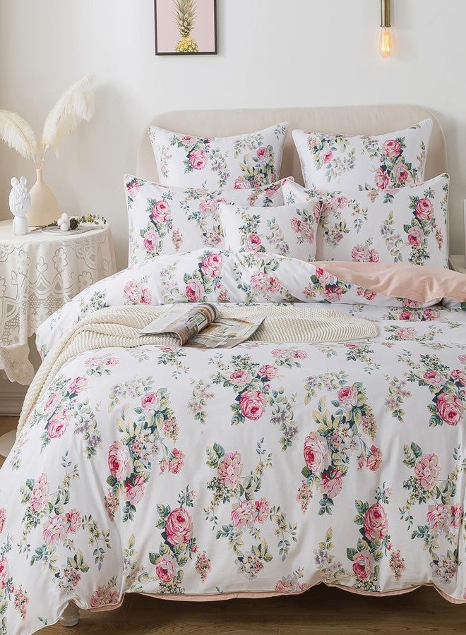 FADFAY Duvet Cover Set Queen Pink Rose Floral Bedding Shabby Peony Flower Quilt Cover Set Vintage Farmhouse Bedding 100% Cotton Soft Comforter Cover Set with Hidden Zipper Closure 3Pcs, Queen Size - Image 1