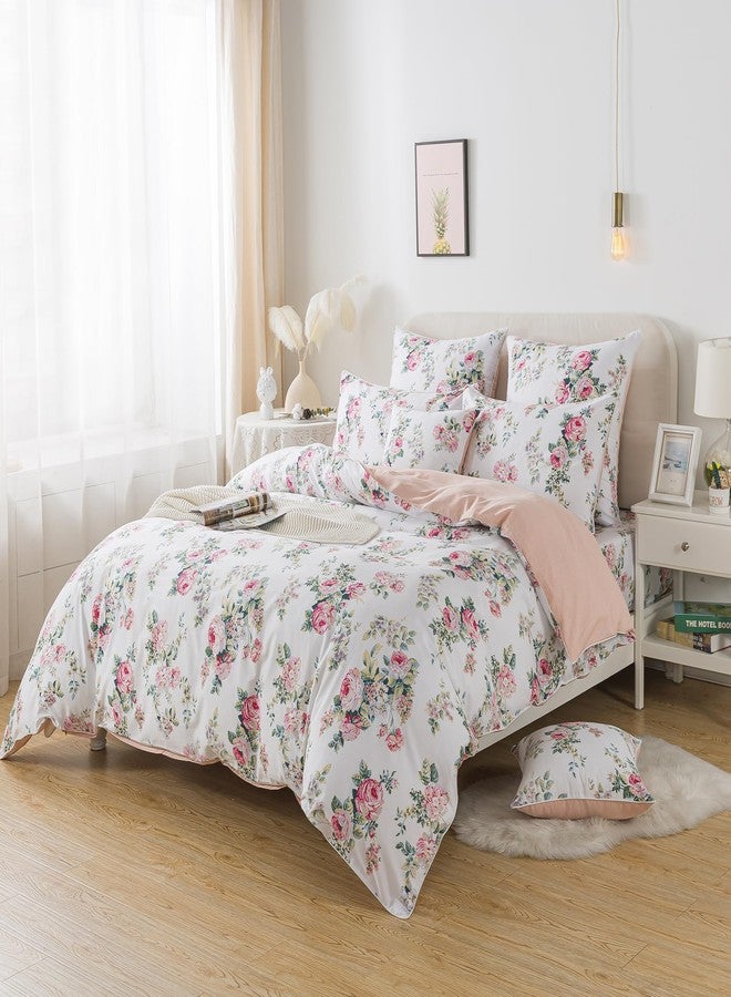 FADFAY Duvet Cover Set Queen Pink Rose Floral Bedding Shabby Peony Flower Quilt Cover Set Vintage Farmhouse Bedding 100% Cotton Soft Comforter Cover Set with Hidden Zipper Closure 3Pcs, Queen Size - Image 2