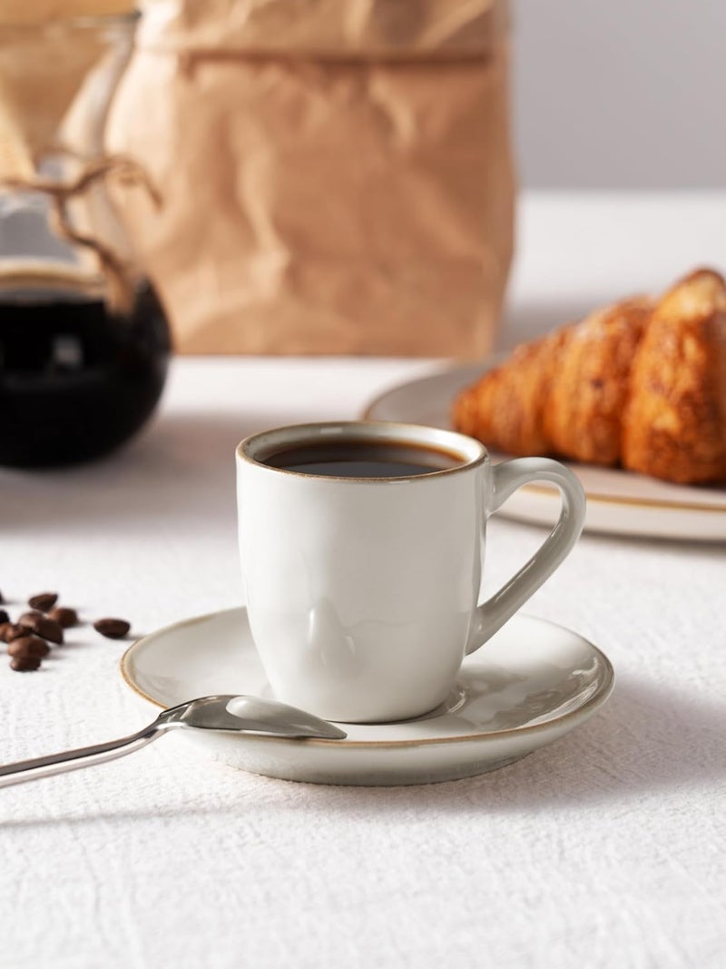 Famiware Ocean Espresso Cups with Saucers Set of 4, 3.34oz Espresso Cup Set, Coffee Mug Set for Latte, Macchiato, Stoneware Demitasse Cups Set for Cafe, Microwave&Dishwasher Safe, Vanilla White - Image 4