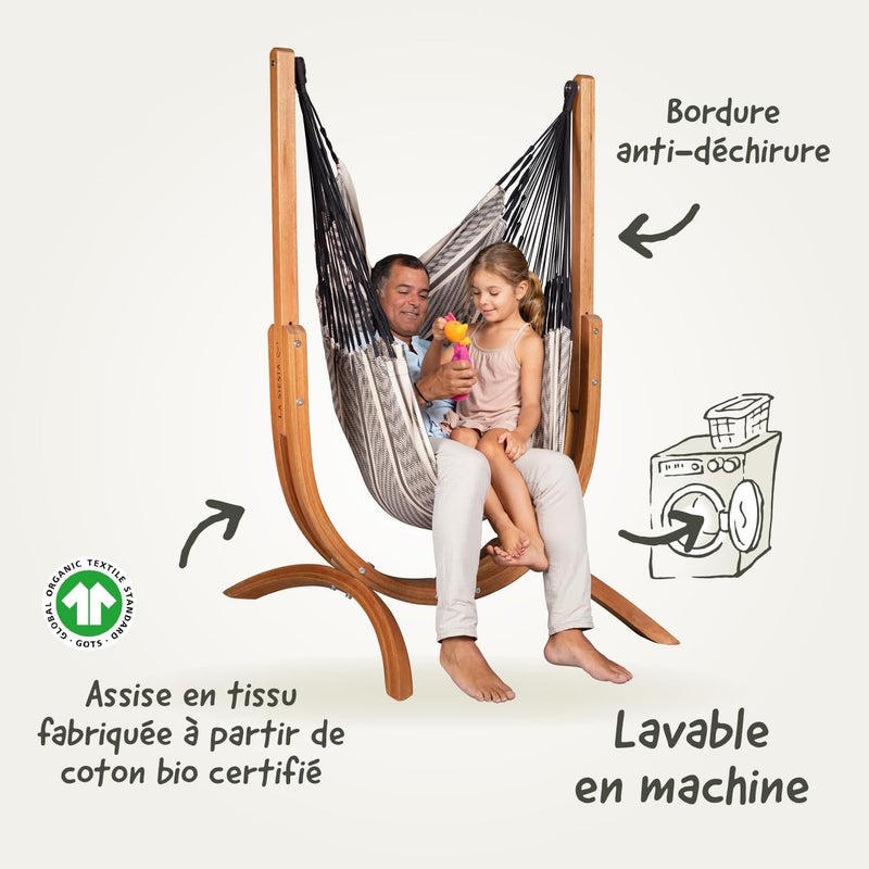 LA SIESTA Udine Organic Outdoor Hammock Chair and Stand (W 115 cm) (Zebra) - Image 4