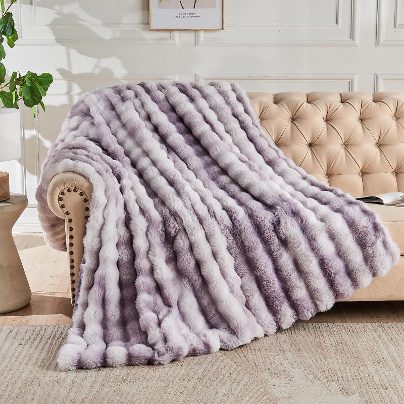 Lotus Karen Lotus Karen Faux Fur Throw Blanket Tie-Dye Purple - Big Bubble Rabbit Fluff Blanket for Couch Bed Sofa Softest Fluffy Fuzzy Cozy Blanket Thick Furry Plush Blankets for Women 108x90 Inches  - Image 1