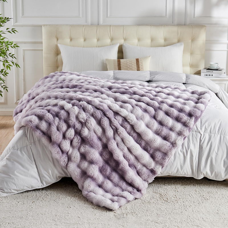 Lotus Karen Lotus Karen Faux Fur Throw Blanket Tie-Dye Purple - Big Bubble Rabbit Fluff Blanket for Couch Bed Sofa Softest Fluffy Fuzzy Cozy Blanket Thick Furry Plush Blankets for Women 108x90 Inches  - Image 5