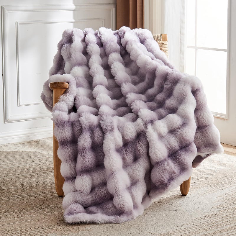 Lotus Karen Lotus Karen Faux Fur Throw Blanket Tie-Dye Purple - Big Bubble Rabbit Fluff Blanket for Couch Bed Sofa Softest Fluffy Fuzzy Cozy Blanket Thick Furry Plush Blankets for Women 108x90 Inches  - Image 4