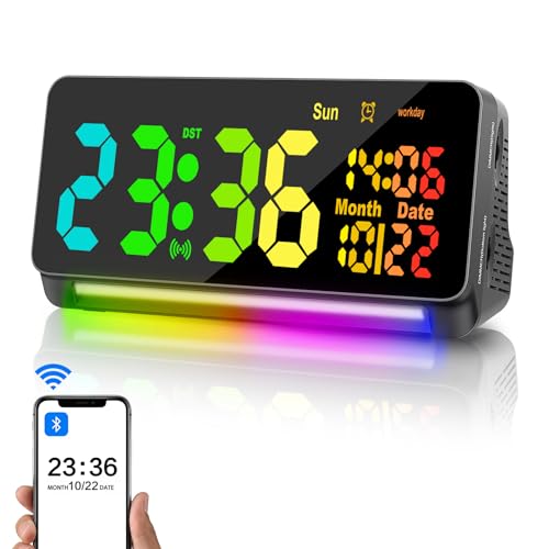 Samshow 120db Super Loud Alarm Clock Heavy Sleepers Adults, Loud Alarm Clock Bluetooth Sync Time,15 Wake Up Sounds, 7 Color Night Light, Dynamic RGB Color, 0-100% Dimmer, Snooze,DST, LED Dispay - Image 1