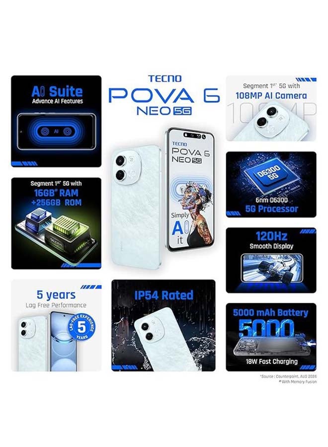 TECNO Renewed - POVA 6 NEO 5G Azure Sky 256GB - International Version - Image 2