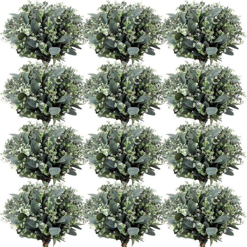 Janinka Mixed Eucalyptus Leaves Stems Bulk with White Seeds Artificial Silver Dollar Leaves Sprays Faux Oval for Wreath Garland Floral Bouquets Arrangement Wedding Greenery Decoration60 Pcs