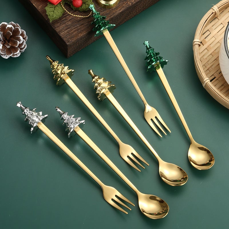Christmas Tree Tableware Spoon Fork Suit Creative Ins Style Light Luxury Cake Dessert Fruit Fork Coffee Mixing Spoon - Image 3