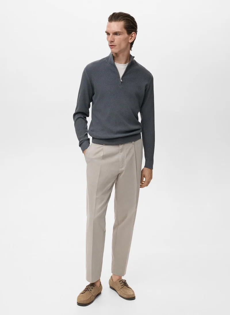 Mango Man Ribbed sweater with zip neck