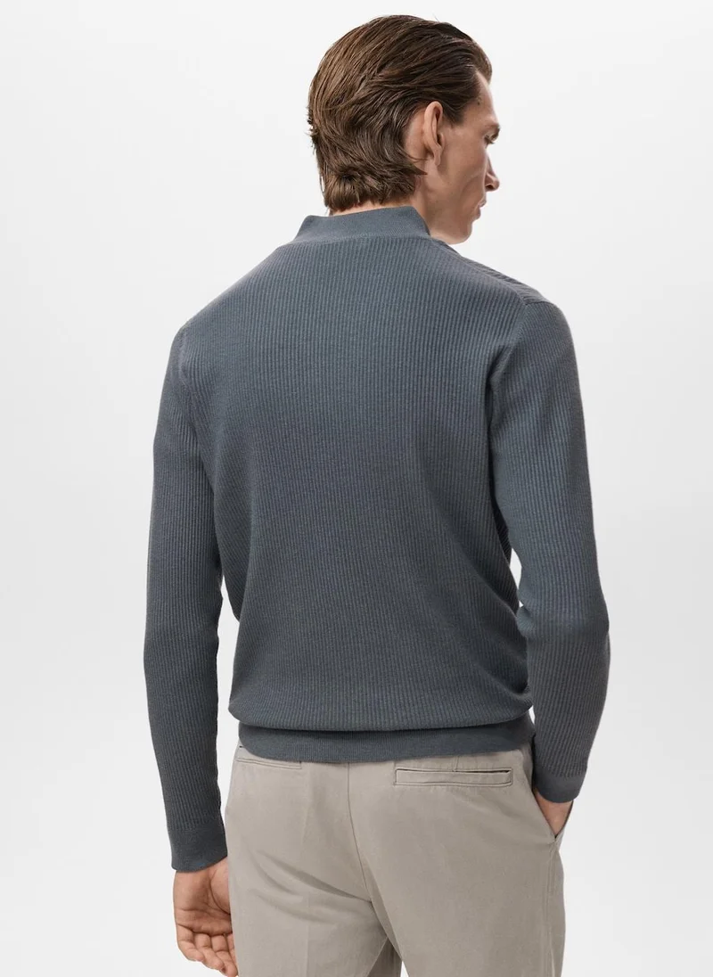 Mango Man Ribbed sweater with zip neck