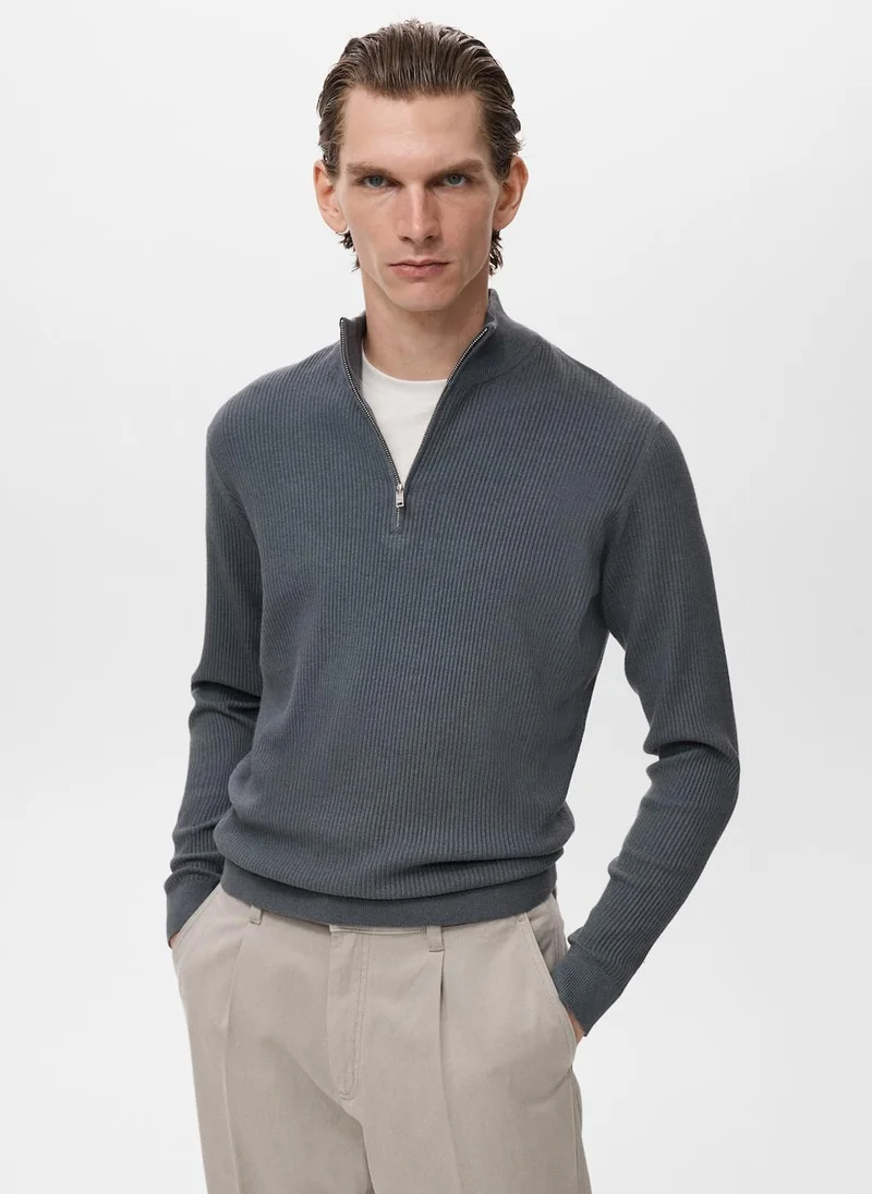 مانجو مان Ribbed sweater with zip neck