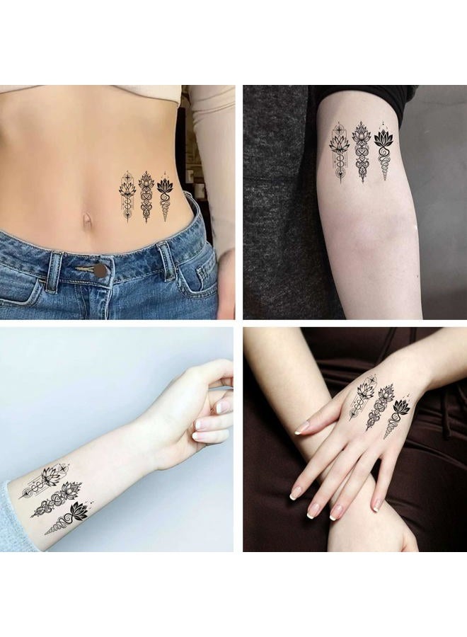 Dopetattoo 6 Sheets Temporary Tattoo Lotus Unalome Tattoo Lotus Flower Tattoo Fake Tattoos for Women Men Girls Neck Tattoo Hand Tattoory tattoo for Neck Arm Chest for Woman  - Image 3