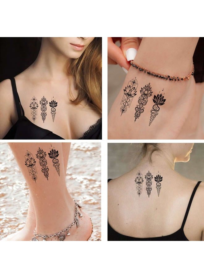 Dopetattoo 6 Sheets Temporary Tattoo Lotus Unalome Tattoo Lotus Flower Tattoo Fake Tattoos for Women Men Girls Neck Tattoo Hand Tattoory tattoo for Neck Arm Chest for Woman  - Image 2