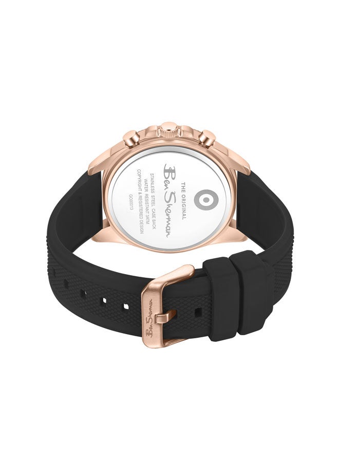 Ben Sherman Sheffield Black Dial Black Silicone Strap Chronograph Watch for Men, 44mm - Image 3