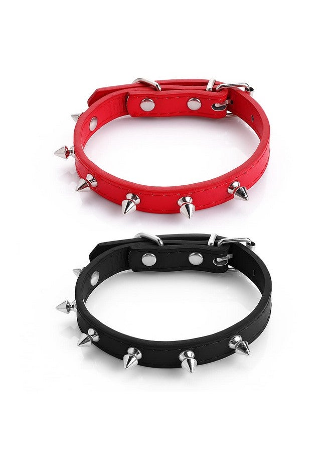 Cobee Spiked Cat Dog Collar, 2 Pieces PU Leather Soft Dog Collar Adjustable Rivet Puppy Collar Studded Cat Collar with Spikes for Boy Girl Cats Puppy S Size - Image 1