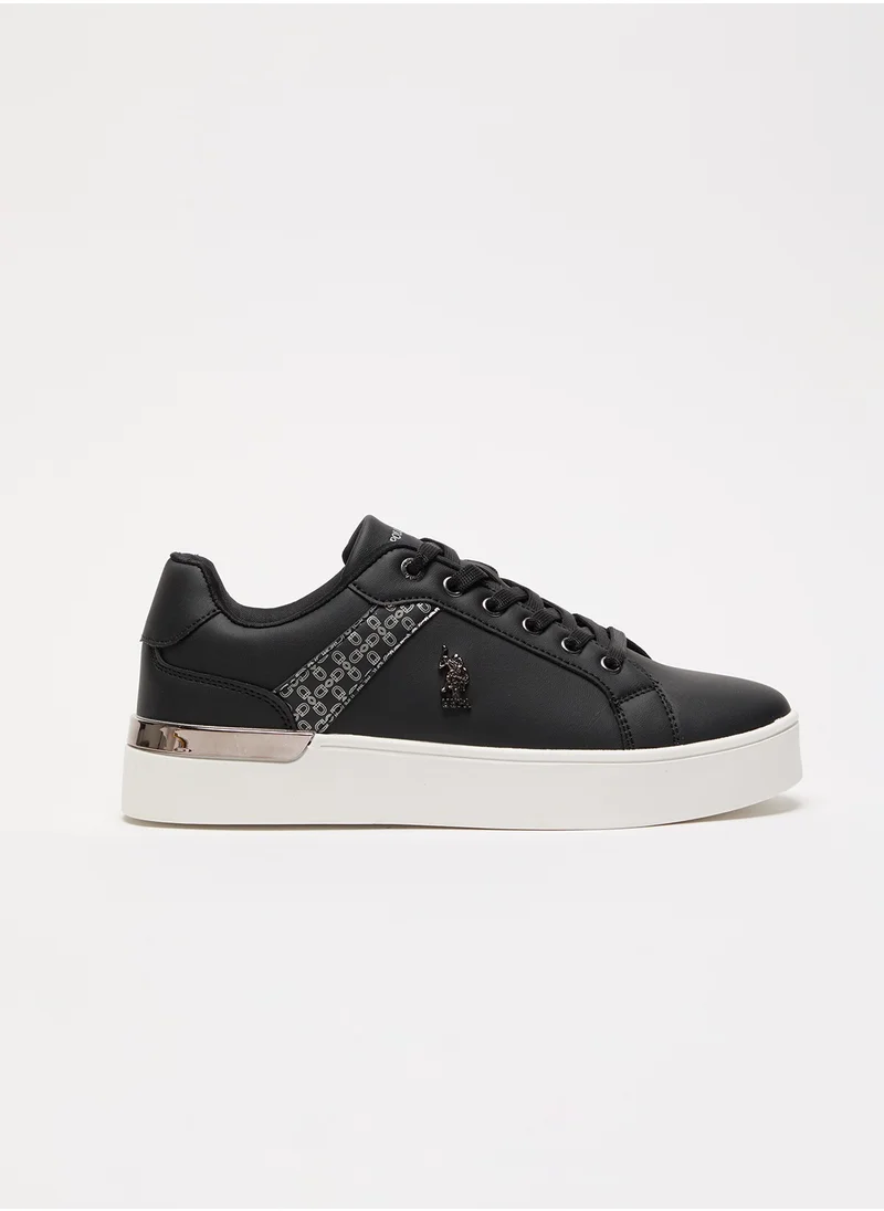 يو اس بولو اسن Women's Black Low-Top Sneakers - Chic Design with Grey Accent and Metal Logo Detail for Casual Elegance