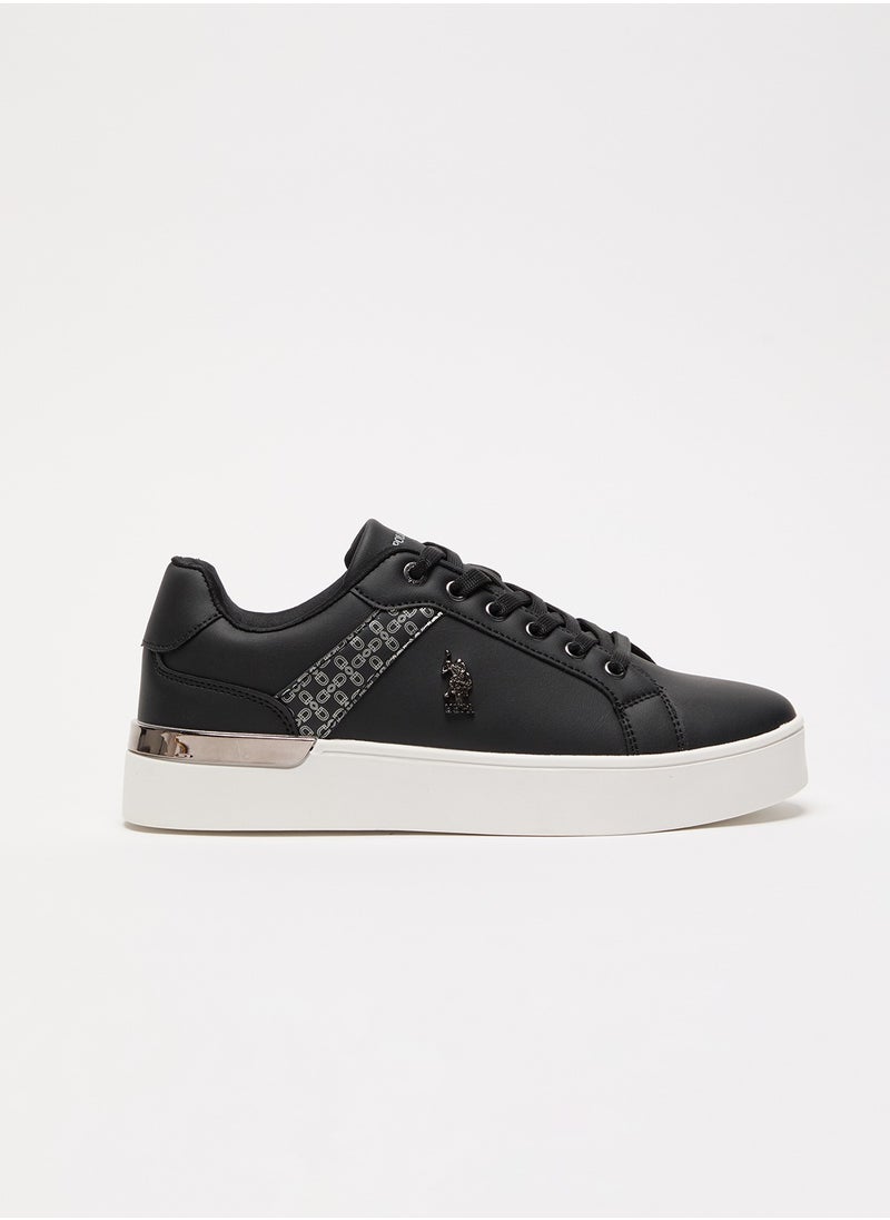 U.S. Polo Assn. Women's Black Low-Top Sneakers - Chic Design with Grey Accent and Metal Logo Detail for Casual Elegance  - Image 1