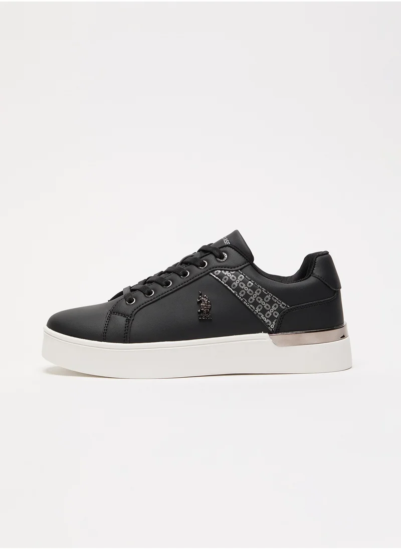 يو اس بولو اسن Women's Black Low-Top Sneakers - Chic Design with Grey Accent and Metal Logo Detail for Casual Elegance