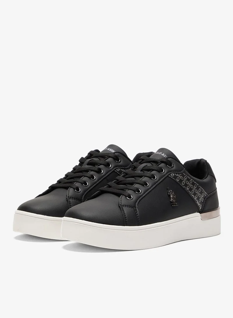 U.S. Polo Assn. Black Women's Black Low-Top Sneakers - Chic Design with Grey Accent Shoes and Metal Logo Detail for Casual Elegance for Women | Best Price UAE