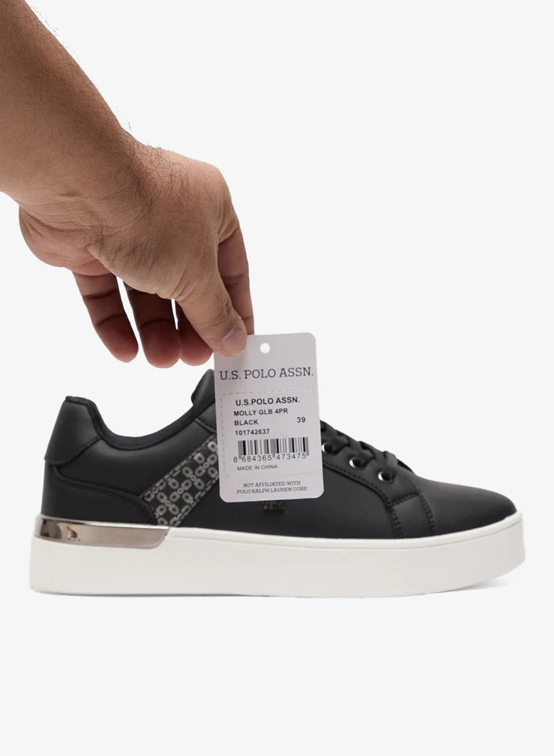 U.S. Polo Assn. Black Women's Black Low-Top Sneakers - Chic Design with Grey Accent Shoes and Metal Logo Detail for Casual Elegance for Women | Best Price UAE