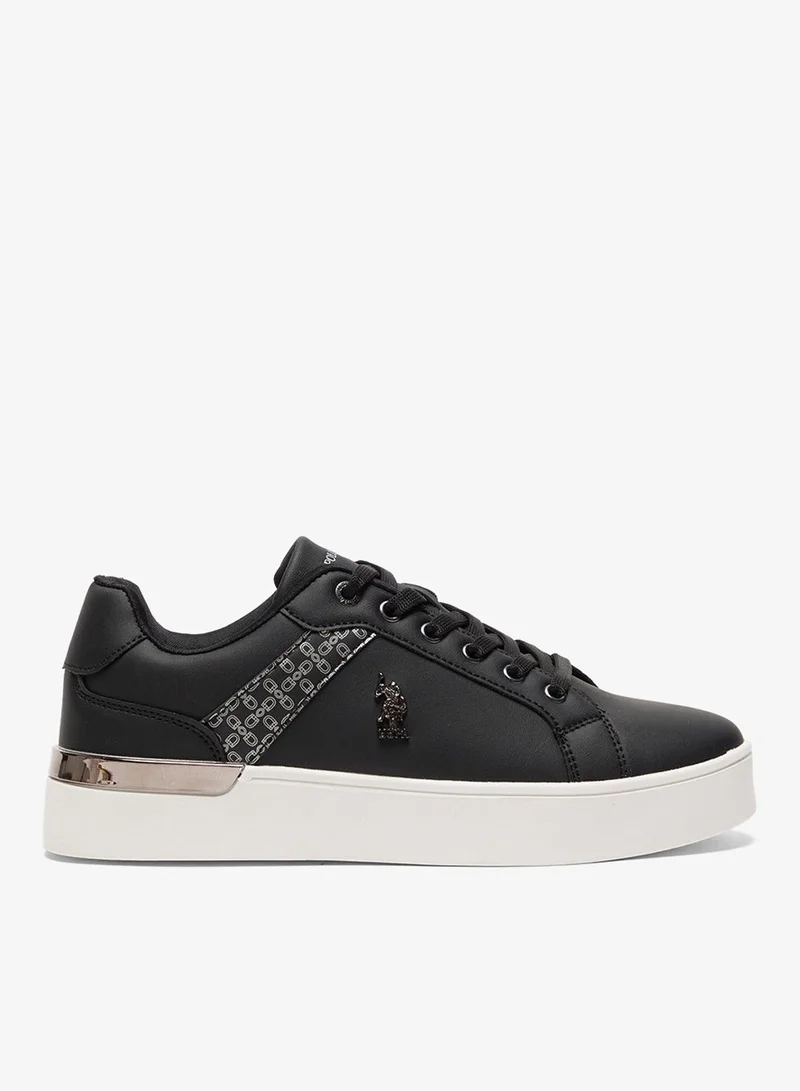 U.S. Polo Assn. Black Women's Black Low-Top Sneakers - Chic Design with Grey Accent Shoes and Metal Logo Detail for Casual Elegance for Women | Best Price UAE