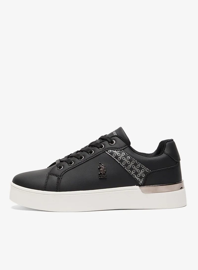 U.S. Polo Assn. Black Women's Black Low-Top Sneakers - Chic Design with Grey Accent Shoes and Metal Logo Detail for Casual Elegance for Women | Best Price UAE