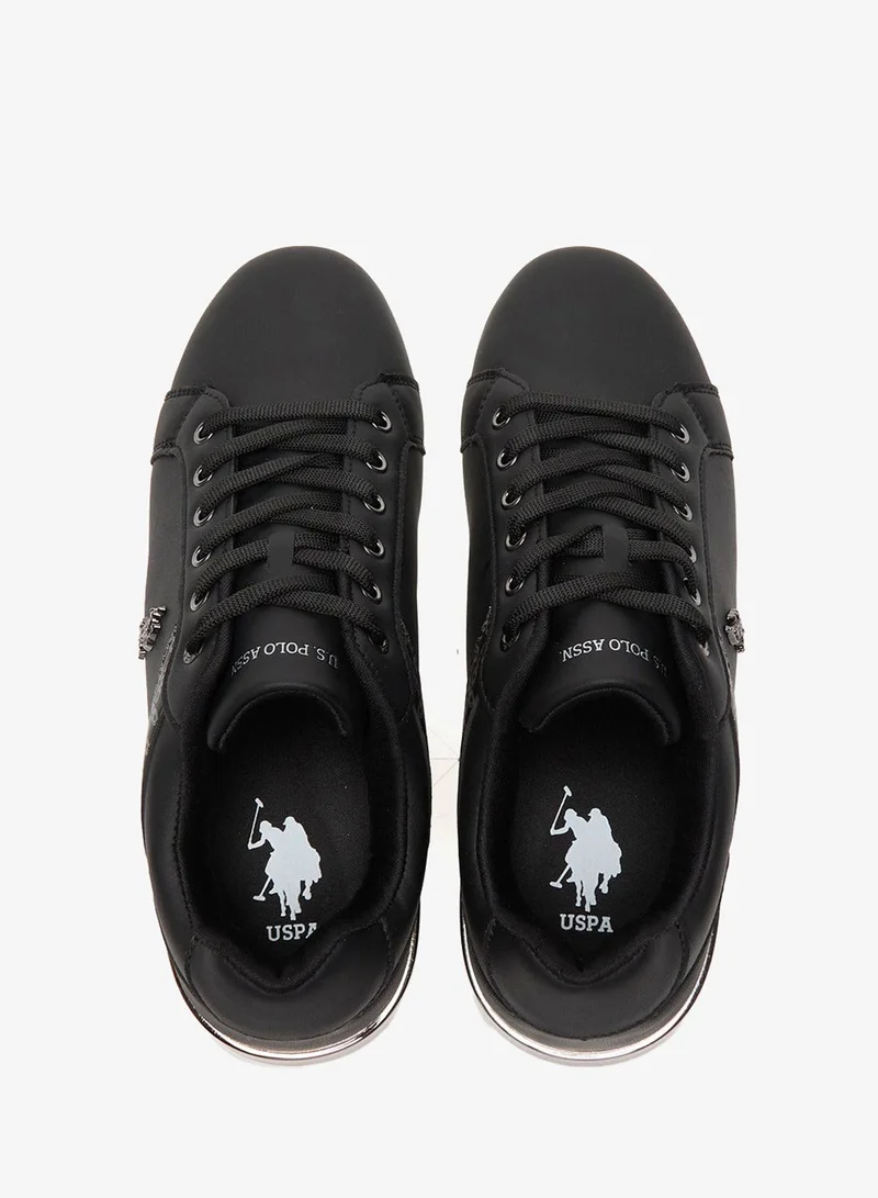 U.S. Polo Assn. Black Women's Black Low-Top Sneakers - Chic Design with Grey Accent Shoes and Metal Logo Detail for Casual Elegance for Women | Best Price UAE