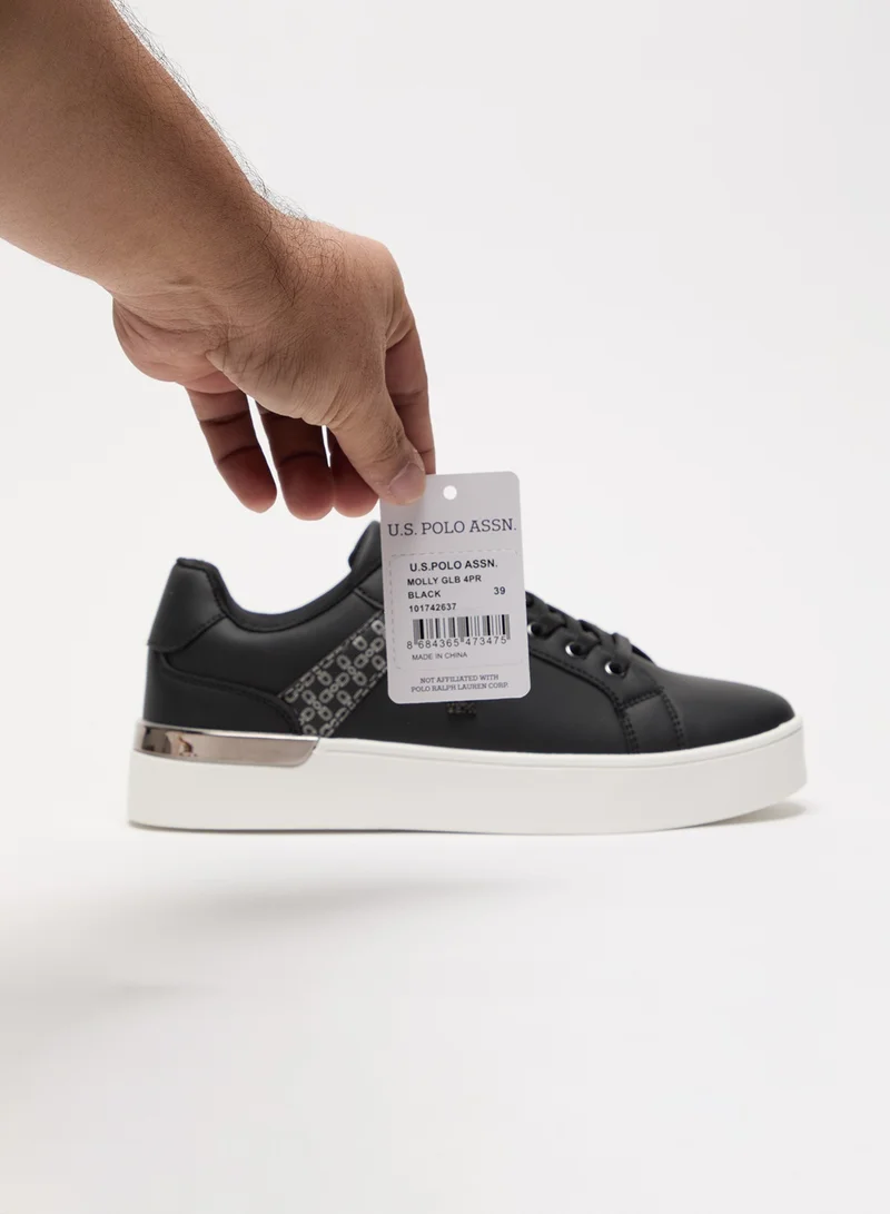 U.S. Polo Assn. Black Women's Black Low-Top Sneakers - Chic Design with Grey Accent Shoes and Metal Logo Detail for Casual Elegance for Women | Best Price UAE