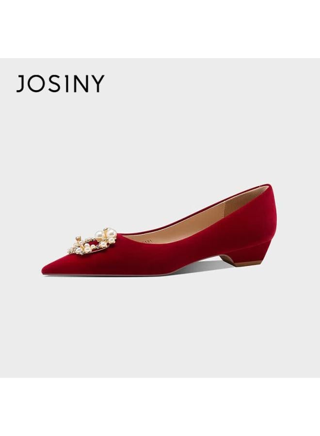 Josiny Chinese Style Wedding Shoes For Women, Xiuhé Main Wedding Dress, Dual Wear, Comfortable, Red Pointed Low Heel Bridal Shoes, Red, Size 35 - Image 1