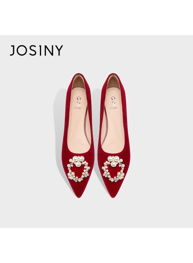 Josiny Chinese Style Wedding Shoes For Women, Xiuhé Main Wedding Dress, Dual Wear, Comfortable, Red Pointed Low Heel Bridal Shoes, Red, Size 35 - Image 3