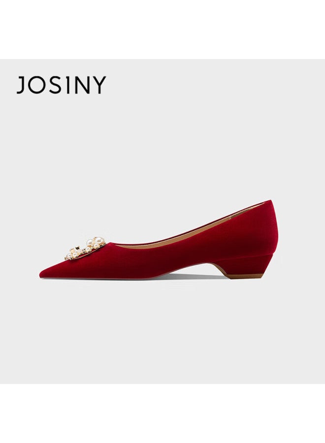 Josiny Chinese Style Wedding Shoes For Women, Xiuhé Main Wedding Dress, Dual Wear, Comfortable, Red Pointed Low Heel Bridal Shoes, Red, Size 35 - Image 2