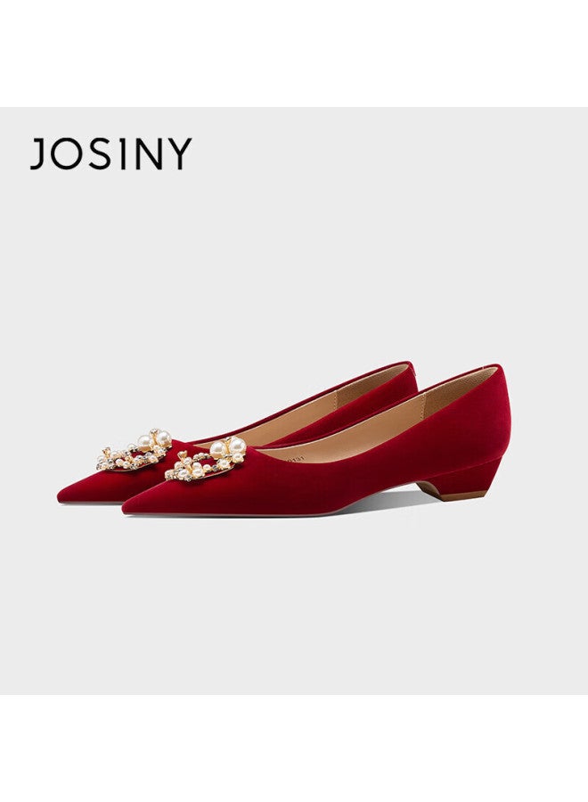 Josiny Chinese Style Wedding Shoes For Women, Xiuhé Main Wedding Dress, Dual Wear, Comfortable, Red Pointed Low Heel Bridal Shoes, Red, Size 35 - Image 4