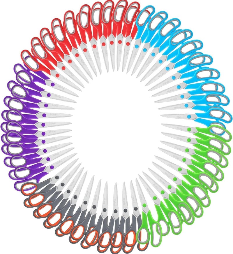 Niutop Scissors Bulk Set of 100-Pack, Niutop 8" Multipurpose Sharp Sewing Craft Fabric Scissors for Office Home High/Middle School Student Office Teacher Art Supplies, Soft Comfort-Grip Right/Left Handles - Image 1