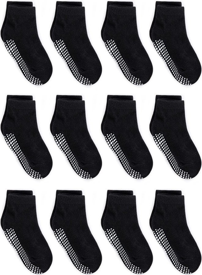 ZAPLES Baby Non Slip Grip Ankle Socks with Anti Skid Grippers Boys Girls Low Cut for Infants Toddlers Kids, Black, 4-7 Years - Image 1