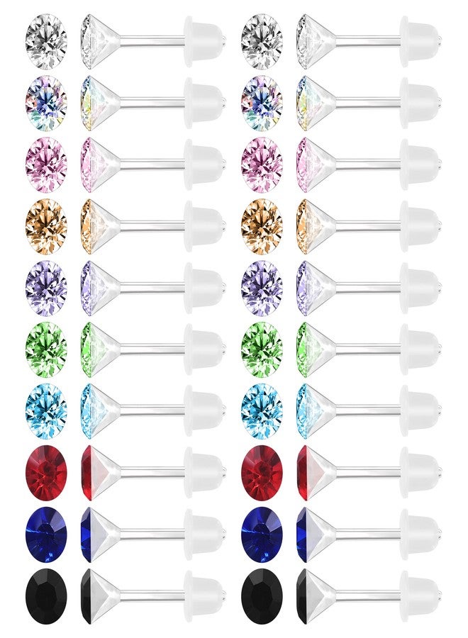 أويدج مجموعة أقراط ملونة من AoedeJ مكونة من 40 قطعة، مرصعة بالزركونيا المكعبة، مضادة للحساسية، مع دبابيس بلاستيكية، للنساء، عبوة متعددة (4 مم). - Image 1