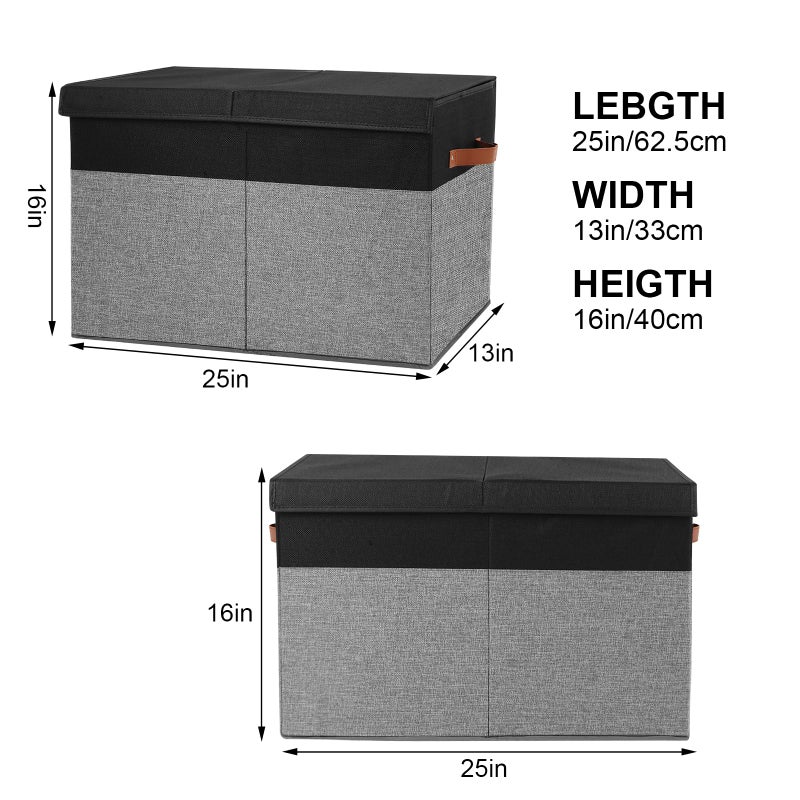 Gowee Large Toy Storage Box with Lid, Sturdy Toys Storage Chest Bin Organizer Basket with Dividers for Kids, Boys, Girls, Nursery, Closet, Bedroom, Playroom 25"x13" x16" (Black and Grey) - Image 4