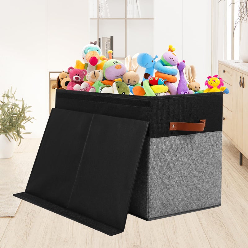 Gowee Large Toy Storage Box with Lid, Sturdy Toys Storage Chest Bin Organizer Basket with Dividers for Kids, Boys, Girls, Nursery, Closet, Bedroom, Playroom 25"x13" x16" (Black and Grey) - Image 2