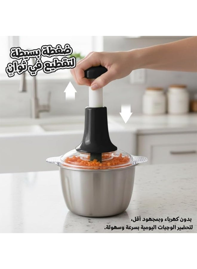 كبة يدوية بوعاء ستانلس ستيل – قطاعة خضروات ولحوم بالضغط اليدوي – متعددة الاستخدامات للمطبخ - Image 3